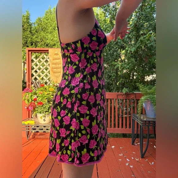 Betsey Johnson Black and Pink Floral Chemise - Picture 2 of 5